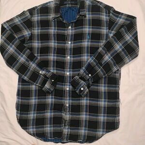 Polo Ralph Lauren Flannel ‎ Black Plaid Mens L Long SleeveButtonUpShirtinsulated